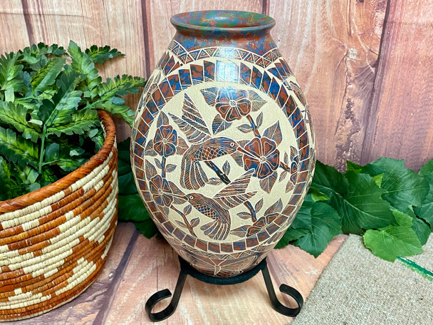 XL Etched Mata Ortiz Vase w/ Stand