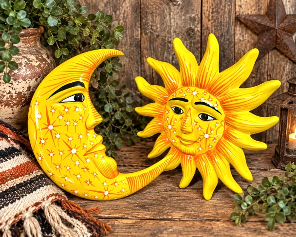 Mexican Clay Sun and Moon 2 Piece Set