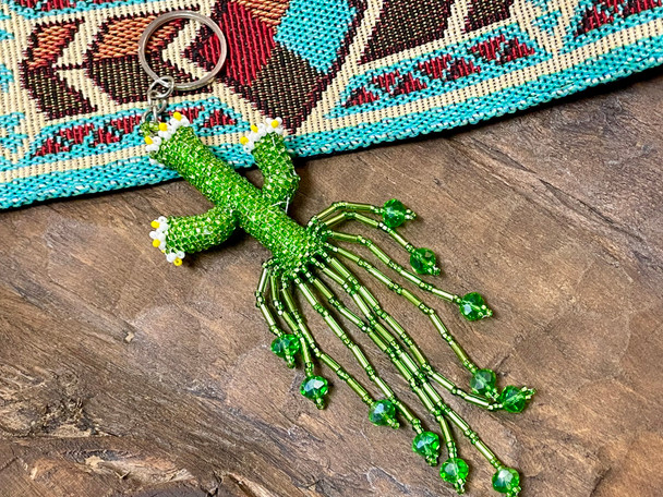 Hand Beaded Saguaro Cactus Keychain