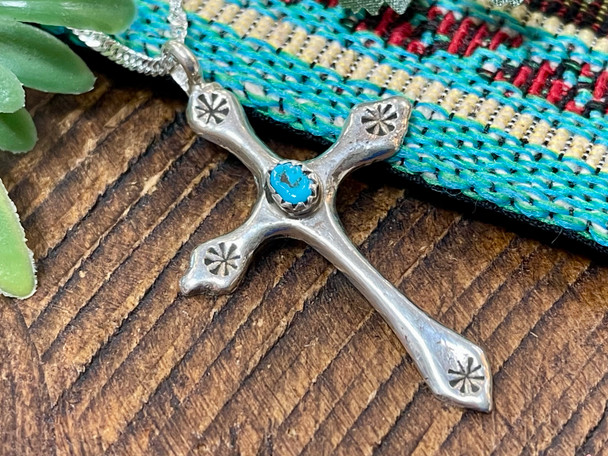 Silver Cross Necklace 18" -Navajo