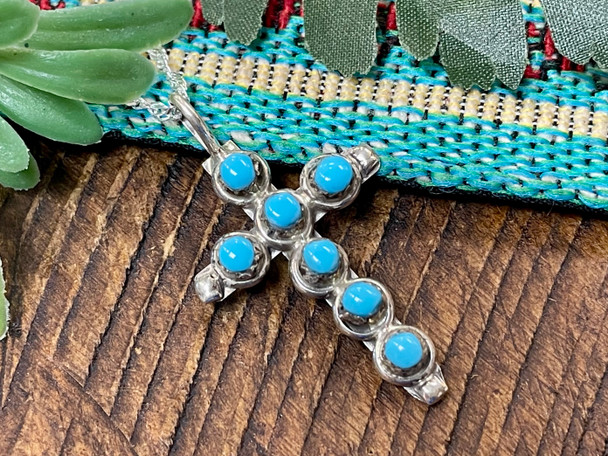 Silver Cross Necklace 20" -Zuni