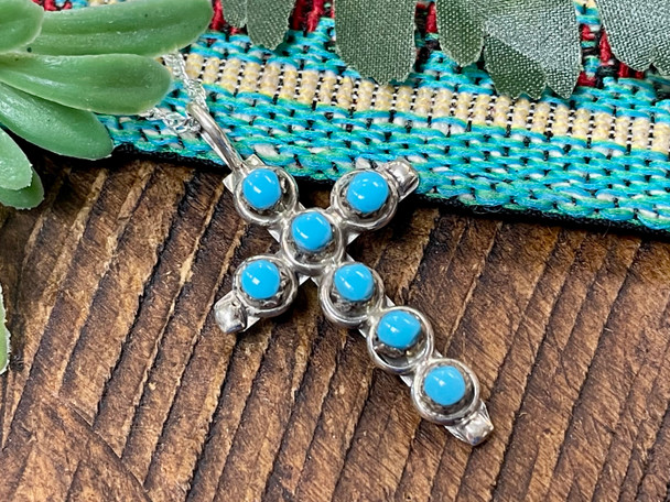 Silver Cross Necklace 20" -Zuni