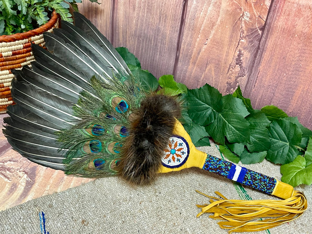 Creek Indian Beaded Dance Fan