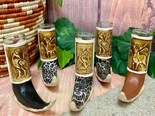 Mexican Leather Boot Shot Glass -Animals