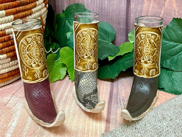 Mexican Leather Boot Shot Glass -Maya Calendar