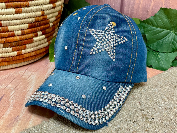 Denim Rhinestone Baseball Cap