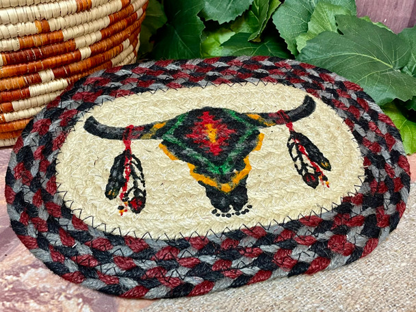 Southwestern Jute Trivet -Steer Skull