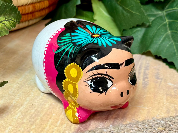 Hand Painted Clay Pottery Frida Piggy Bank