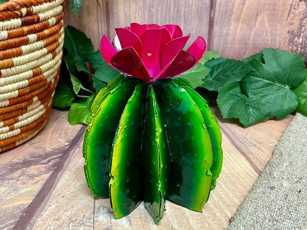 Handcrafted Metal Art Barrel Cactus