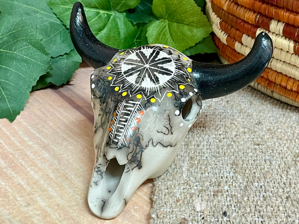 Hand Etched Navajo Horse Hair Steer Skull