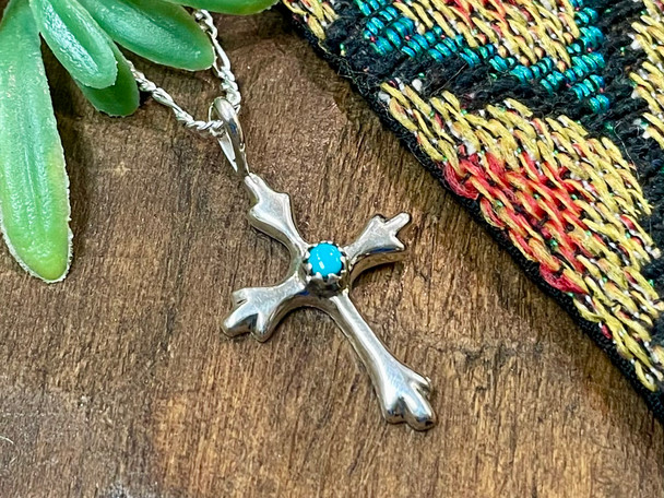 Navajo Silver Cross Pendant Necklace