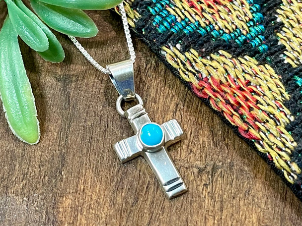 Navajo Silver Cross Pendant Necklace