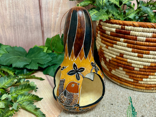 Hand Etched Andean Gourd Bird Feeder