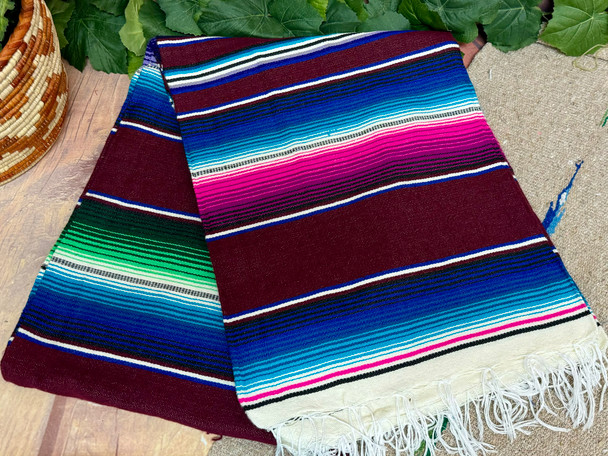 Classic Woven Mexican Serape -Burgundy