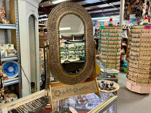 Mexican Tooled Tin Table Mirror