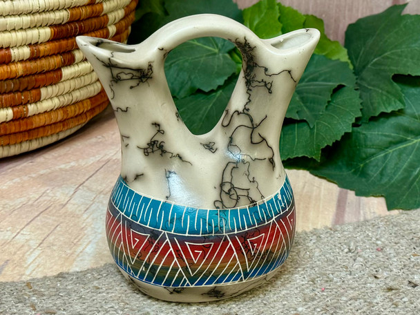 Navajo Rainbow Etched Horsehair Wedding Vase