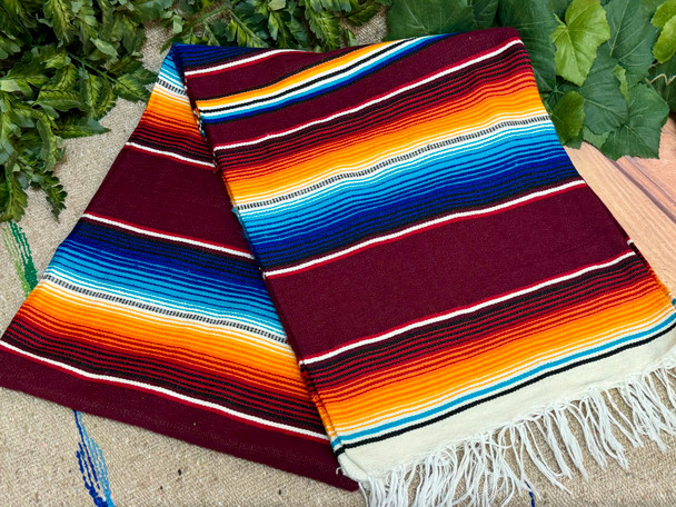 Classic Woven Mexican Serape -Burgundy