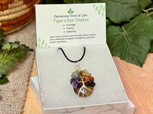 Tigers Eye Chakra Tree of Life Pendant