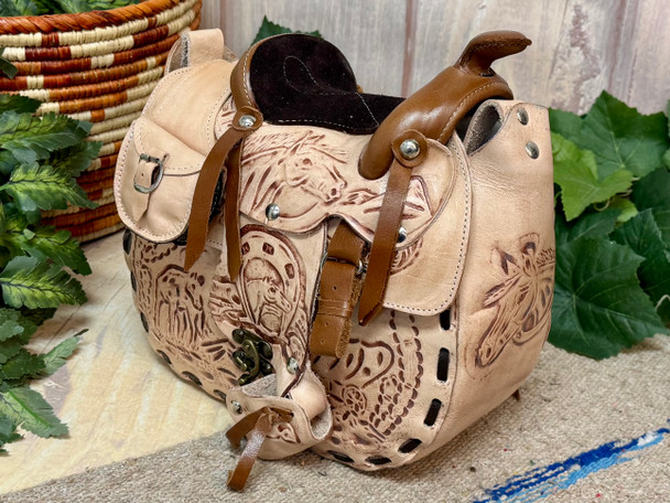 Western Hand Tooled Leather Saddle Purse