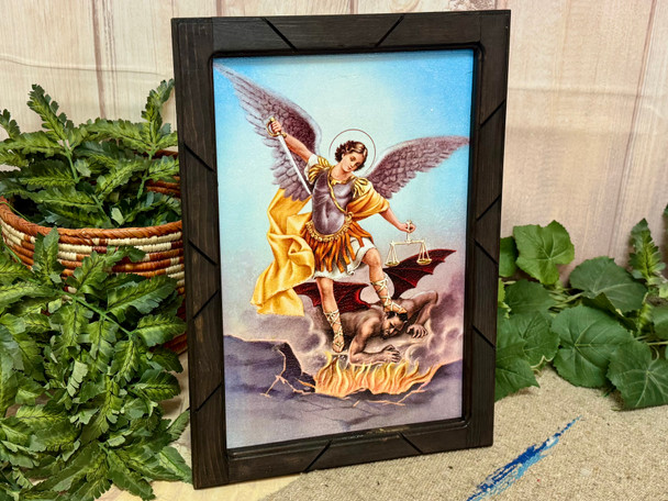 Rustic Framed Saint Michael Print