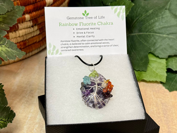 Rainbow Fluorite Chakra Tree of Life Pendant