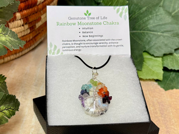 Rainbow Moonstone Chakra Tree of Life Pendant