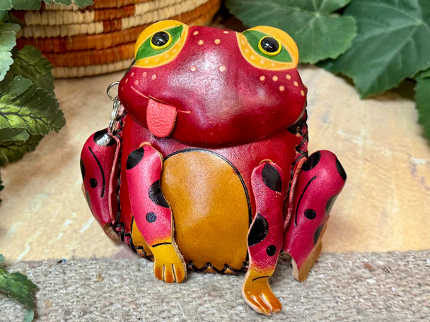 Tooled Leather Coin Purse -Frog Red