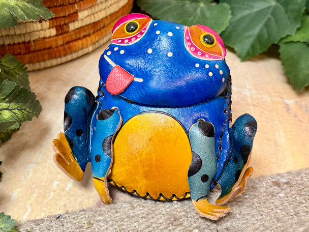 Tooled Leather Coin Purse -Frog Blue