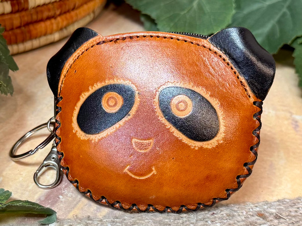 Tooled Leather Coin Purse -Panda Brown