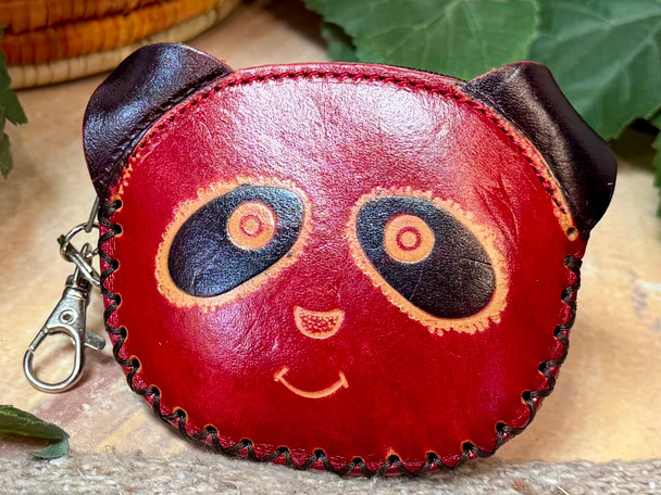 Tooled Leather Coin Purse -Panda Red