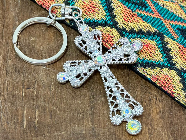 Jeweled Cross Keychain