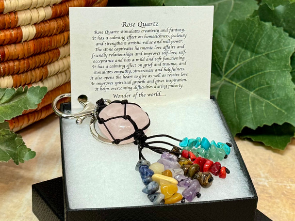 Chakra Pouch Keychain -Rose Quartz