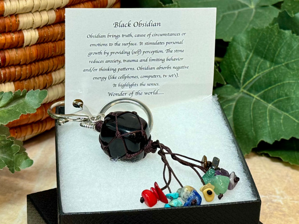 Chakra Pouch Keychain -Black Obsidian