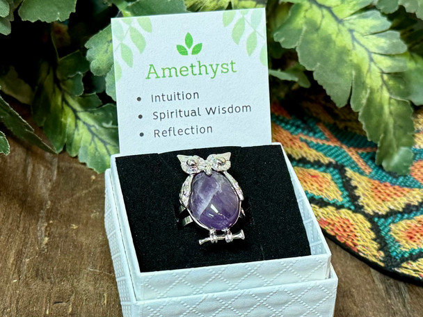 Owl Gemstone Ring -Amethyst