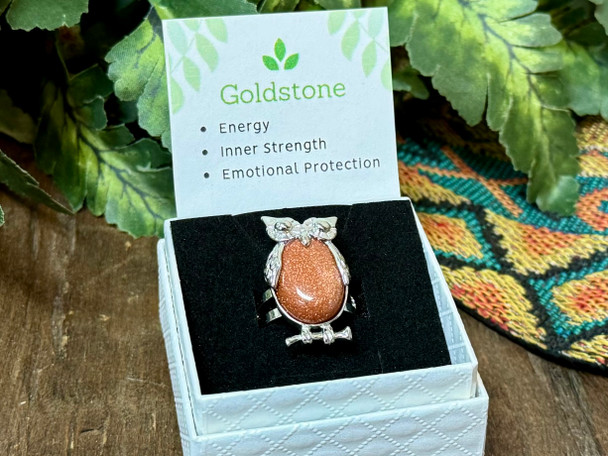Owl Gemstone Ring -Goldstone