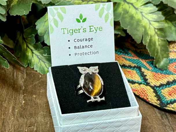 Owl Gemstone Ring -Tigers Eye