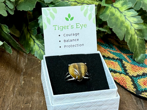 Heart Gemstone Ring -Tigers Eye