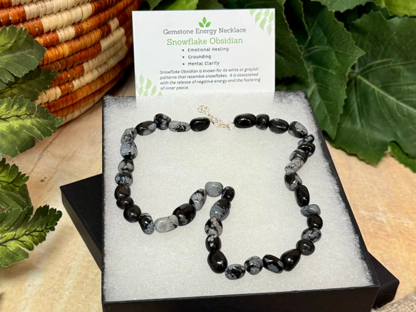 Gemstone Nugget Necklace -Snowflake Obsidian