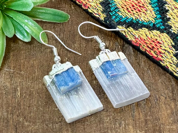 Selenite & Kyanite Crystal Earrings