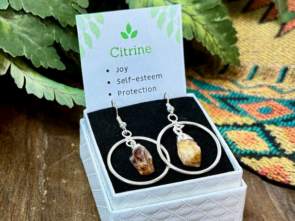 925 Silver Crystal Earrings -Citrine