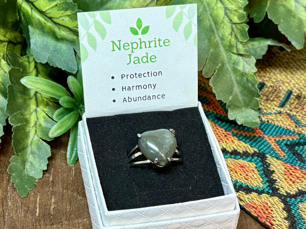Heart Gemstone Ring -Nephrite Jade
