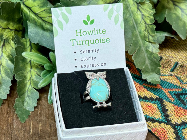 Owl Gemstone Ring -Howlite Turquoise