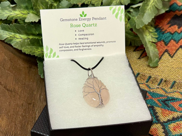 Tree of Life Pendant -Rose Quartz