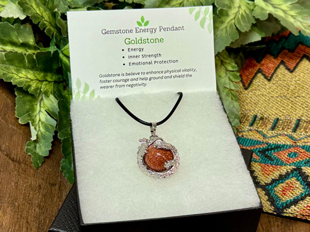 Crystal Dragon Pendant -Goldstone