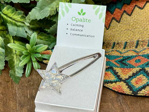 Silver Star Hairclip -Opalite