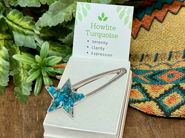 Silver Star Hairclip -Howlite Turquoise