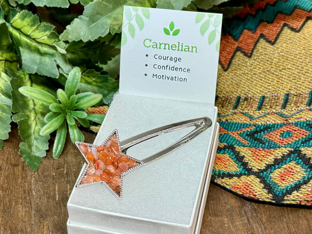 Silver Star Hairclip -Carnelian