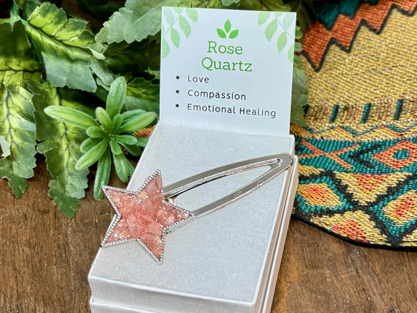 Silver Star Hairclip -Rose Quartz