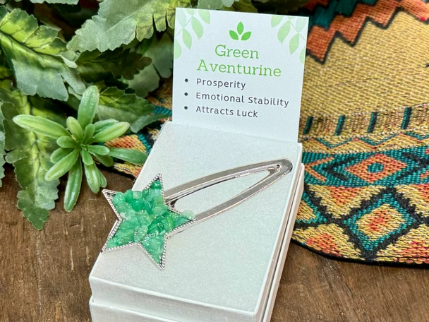 Silver Star Hairclip -Green Aventurine