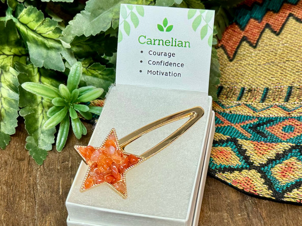 Silver Star Hairclip -Carnelian